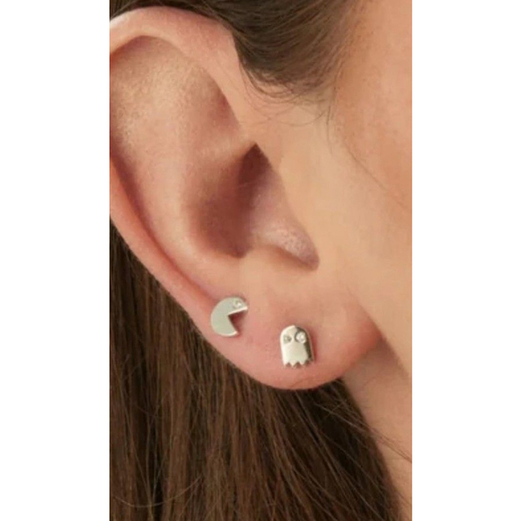 NEW Mismatch‎ 14k White Gold Diamond Accent Pac-Man and Ghost Stud Earrings - Picture 2 of 9